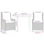 3-tlg. Garten-Essgruppe mit Kissen Hellgrau Poly Rattan