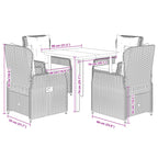 5-tlg. Garten-Essgruppe mit Kissen Hellgrau Poly Rattan