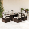 7-tlg. Garten-Essgruppe mit Kissen Braun Poly Rattan
