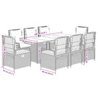9-tlg. Garten-Essgruppe mit Kissen Braun Poly Rattan