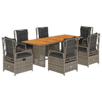 7-tlg. Garten-Essgruppe mit Kissen Grau Poly Rattan