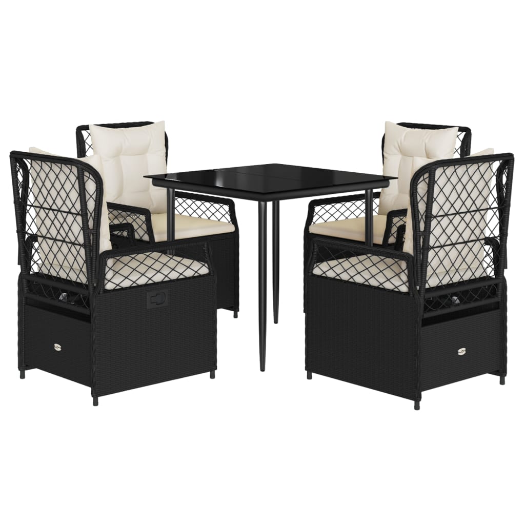 5-tlg. Garten-Essgruppe mit Kissen Schwarz Poly Rattan