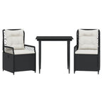 3-tlg. Garten-Essgruppe mit Kissen Schwarz Poly Rattan