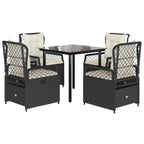 5-tlg. Garten-Essgruppe mit Kissen Schwarz Poly Rattan