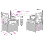 5-tlg. Garten-Essgruppe mit Kissen Schwarz Poly Rattan