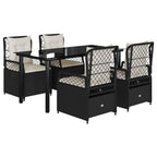 5-tlg. Garten-Essgruppe mit Kissen Schwarz Poly Rattan