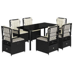 7-tlg. Garten-Essgruppe mit Kissen Schwarz Poly Rattan