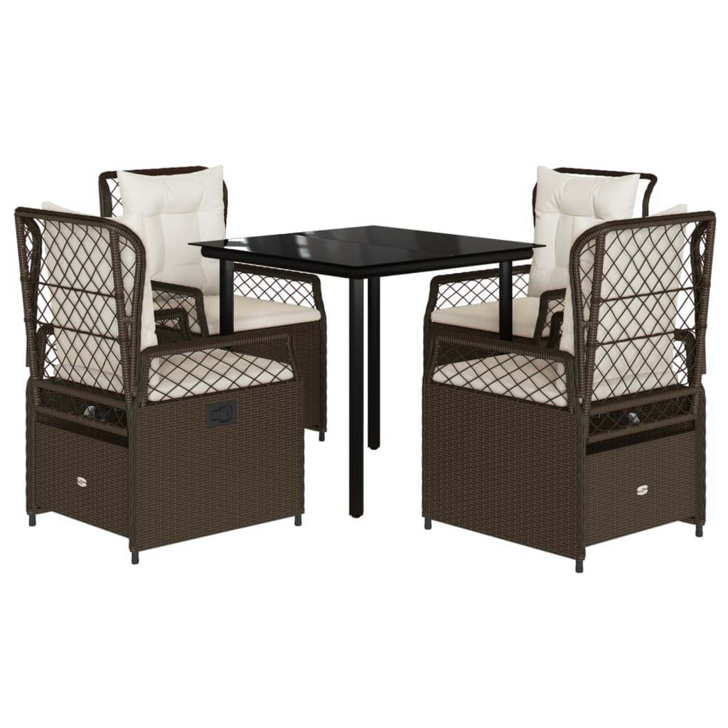 5-tlg. Garten-Essgruppe mit Kissen Braun Poly Rattan