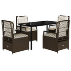 5-tlg. Garten-Essgruppe mit Kissen Braun Poly Rattan