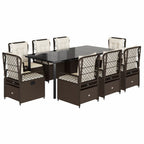9-tlg. Garten-Essgruppe mit Kissen Braun Poly Rattan