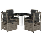 5-tlg. Garten-Essgruppe mit Kissen Grau Poly Rattan