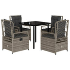 5-tlg. Garten-Essgruppe mit Kissen Grau Poly Rattan
