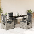 5-tlg. Garten-Essgruppe mit Kissen Grau Poly Rattan