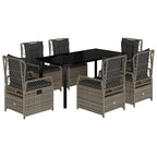 7-tlg. Garten-Essgruppe mit Kissen Grau Poly Rattan