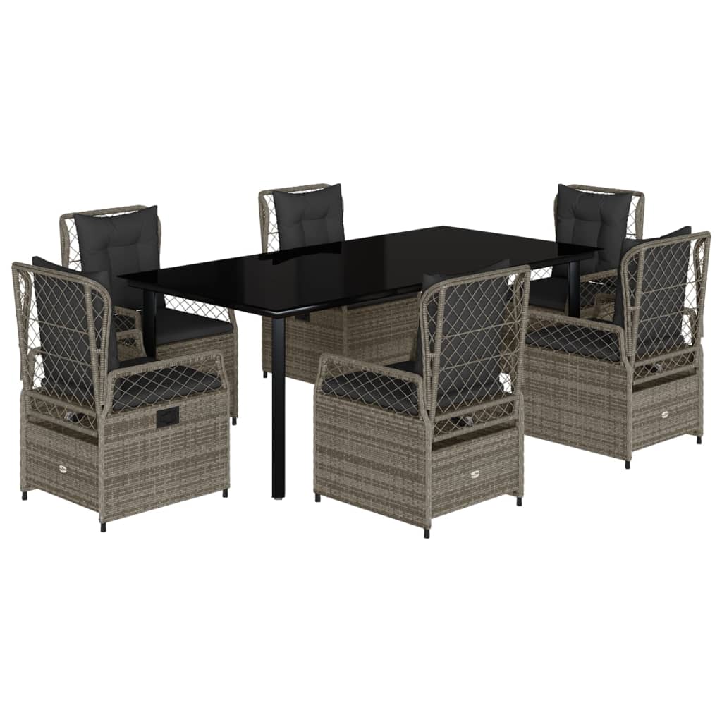 7-tlg. Garten-Essgruppe mit Kissen Grau Poly Rattan