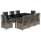 9-tlg. Garten-Essgruppe mit Kissen Grau Poly Rattan