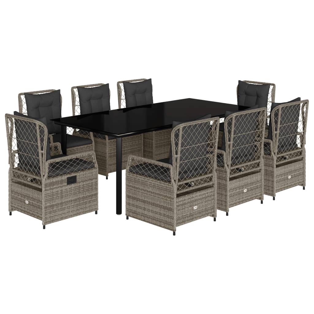 9-tlg. Garten-Essgruppe mit Kissen Grau Poly Rattan