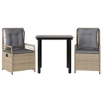 3-tlg. Garten-Essgruppe mit Kissen Beige Poly Rattan