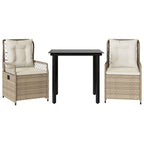 3-tlg. Garten-Essgruppe mit Kissen Beige Poly Rattan