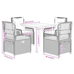 5-tlg. Garten-Essgruppe mit Kissen Hellgrau Poly Rattan