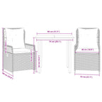 3-tlg. Garten-Essgruppe mit Kissen Hellgrau Poly Rattan