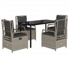5-tlg. Garten-Essgruppe mit Kissen Hellgrau Poly Rattan