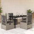 5-tlg. Garten-Essgruppe mit Kissen Hellgrau Poly Rattan