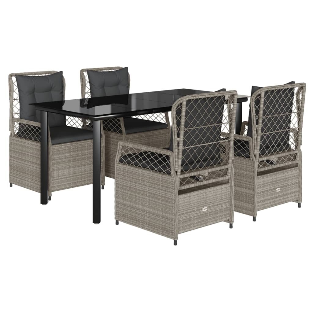 5-tlg. Garten-Essgruppe mit Kissen Hellgrau Poly Rattan