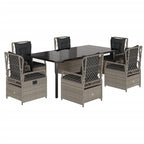 7-tlg. Garten-Essgruppe mit Kissen Hellgrau Poly Rattan
