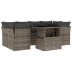7-tlg. Garten-Sofagarnitur mit Kissen Grau Poly Rattan