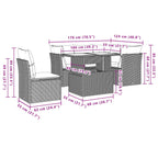 6-teiliges Gartensofa-Set mit Kissen, grau, Polyrattan