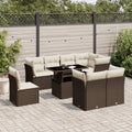 9-tlg. Garten-Sofagarnitur mit Kissen Braun Poly Rattan