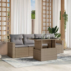 5-tlg. Garten-Sofagarnitur mit Kissen Beige Poly Rattan