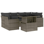 7-tlg. Garten-Sofagarnitur mit Kissen Grau Poly Rattan