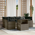 7-tlg. Garten-Sofagarnitur mit Kissen Grau Poly Rattan