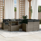 9-tlg. Garten-Sofagarnitur mit Kissen Grau Poly Rattan