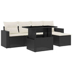 6-tlg. Garten-Sofagarnitur mit Kissen Schwarz Poly Rattan