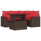 5-teiliges Gartensofa-Set mit Kissen, braun, Polyrattan