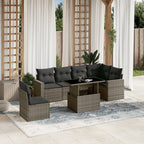 7-tlg. Garten-Sofagarnitur mit Kissen Grau Poly Rattan