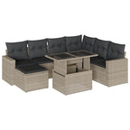8-tlg. Garten-Sofagarnitur mit Kissen Hellgrau Poly Rattan