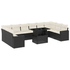11-tlg. Garten-Sofagarnitur mit Kissen Schwarz Poly Rattan