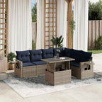 7-teiliges Gartensofa-Set mit Kissen, grau, Polyrattan