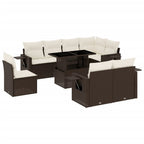 9-tlg. Garten-Sofagarnitur mit Kissen Braun Poly Rattan