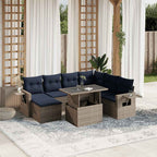 8-teiliges Gartensofa-Set mit Kissen, grau, Polyrattan