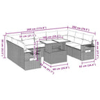 10-tlg. Garten-Sofagarnitur mit Kissen Hellgrau Poly Rattan