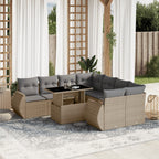 9-tlg. Garten-Sofagarnitur mit Kissen Beige Poly Rattan
