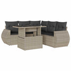 6-tlg. Garten-Sofagarnitur mit Kissen Hellgrau Poly Rattan
