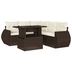 6-tlg. Garten-Sofagarnitur mit Kissen Braun Poly Rattan