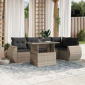 7-tlg. Garten-Sofagarnitur mit Kissen Hellgrau Poly Rattan