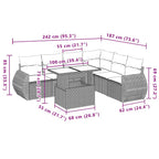 7-tlg. Garten-Sofagarnitur mit Kissen Hellgrau Poly Rattan